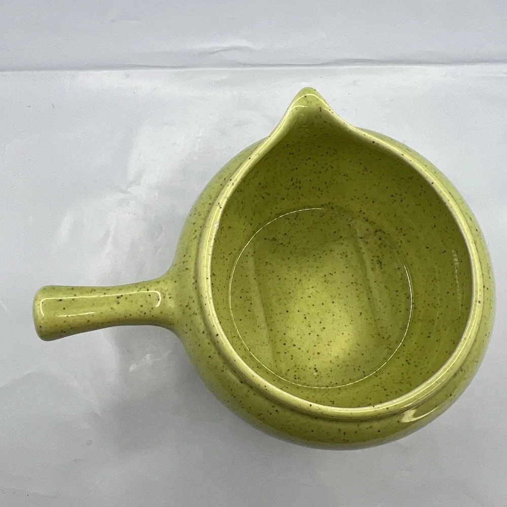 Vtg French Saxon ALOHA CELADON Chartreuse Creamer MCM Stick Handle Pipkin 1951
